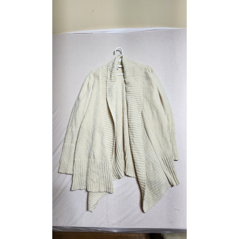 Seven7 Womens Off White Open Front Ribbed Shawl Collar Cardigan Sweater Large